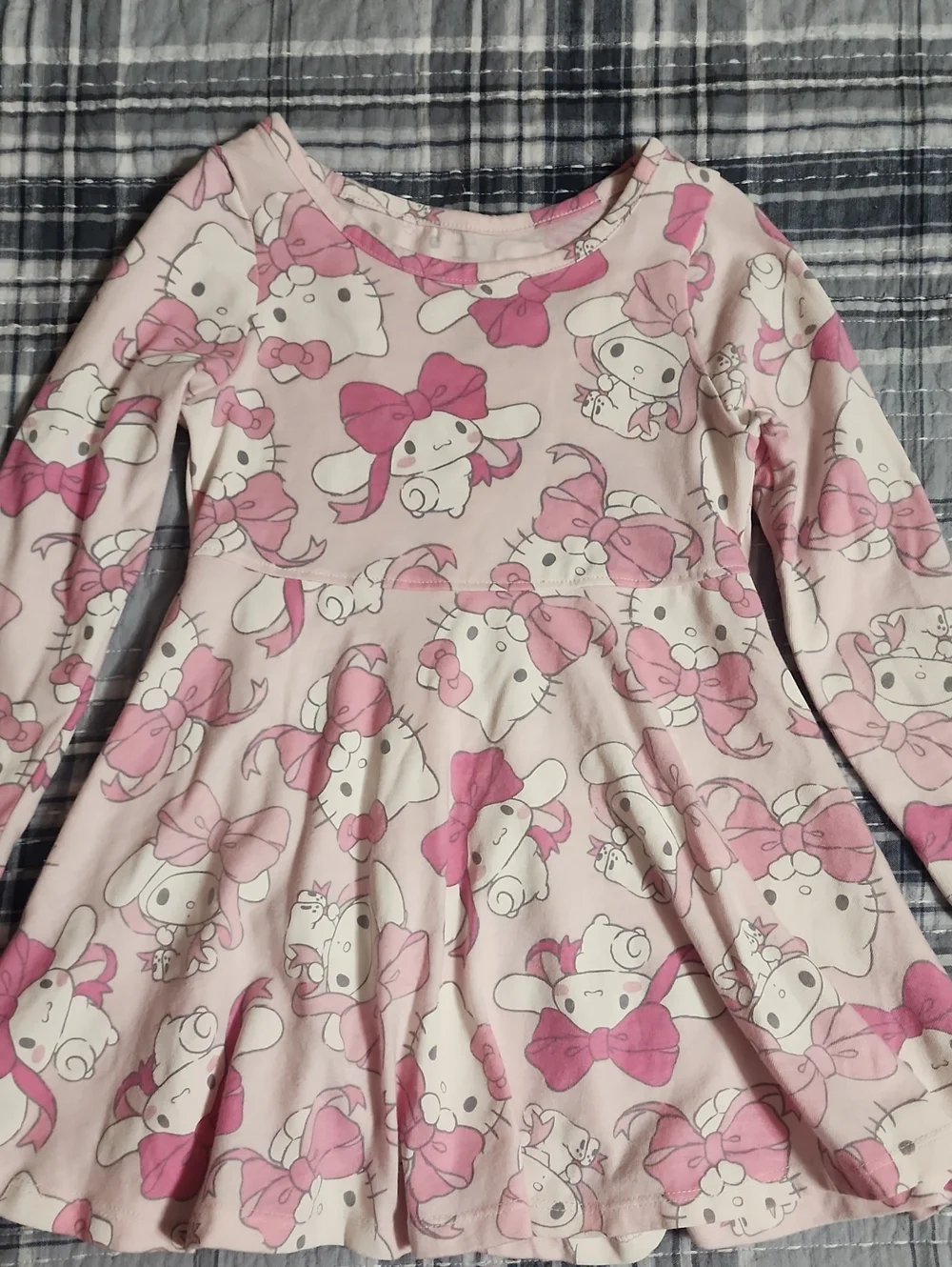 Sanrio Hello Kitty And Friends Pink Bow Character Print Long Sleeve Dress